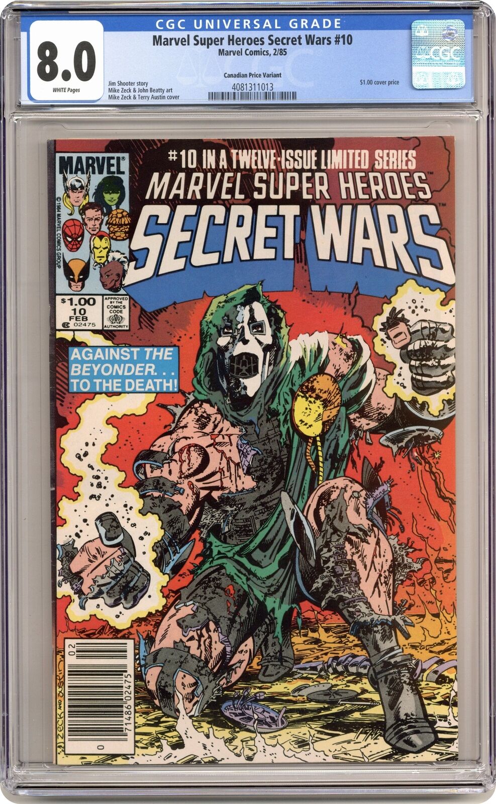 Marvel Super Heroes Secret Wars Canadian Price Variant #10 CGC 8.0 1985