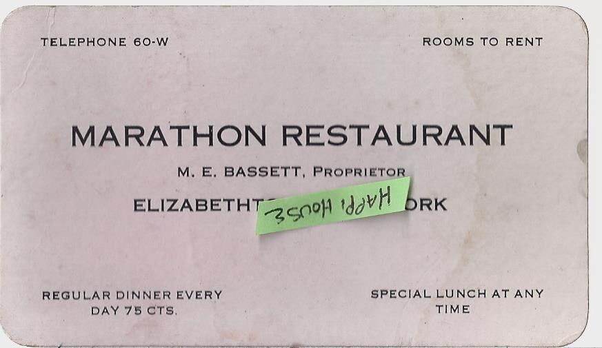 1920s Marathon Restaurant Elizabethtown NY Advertising Card / M E Bassett Owner