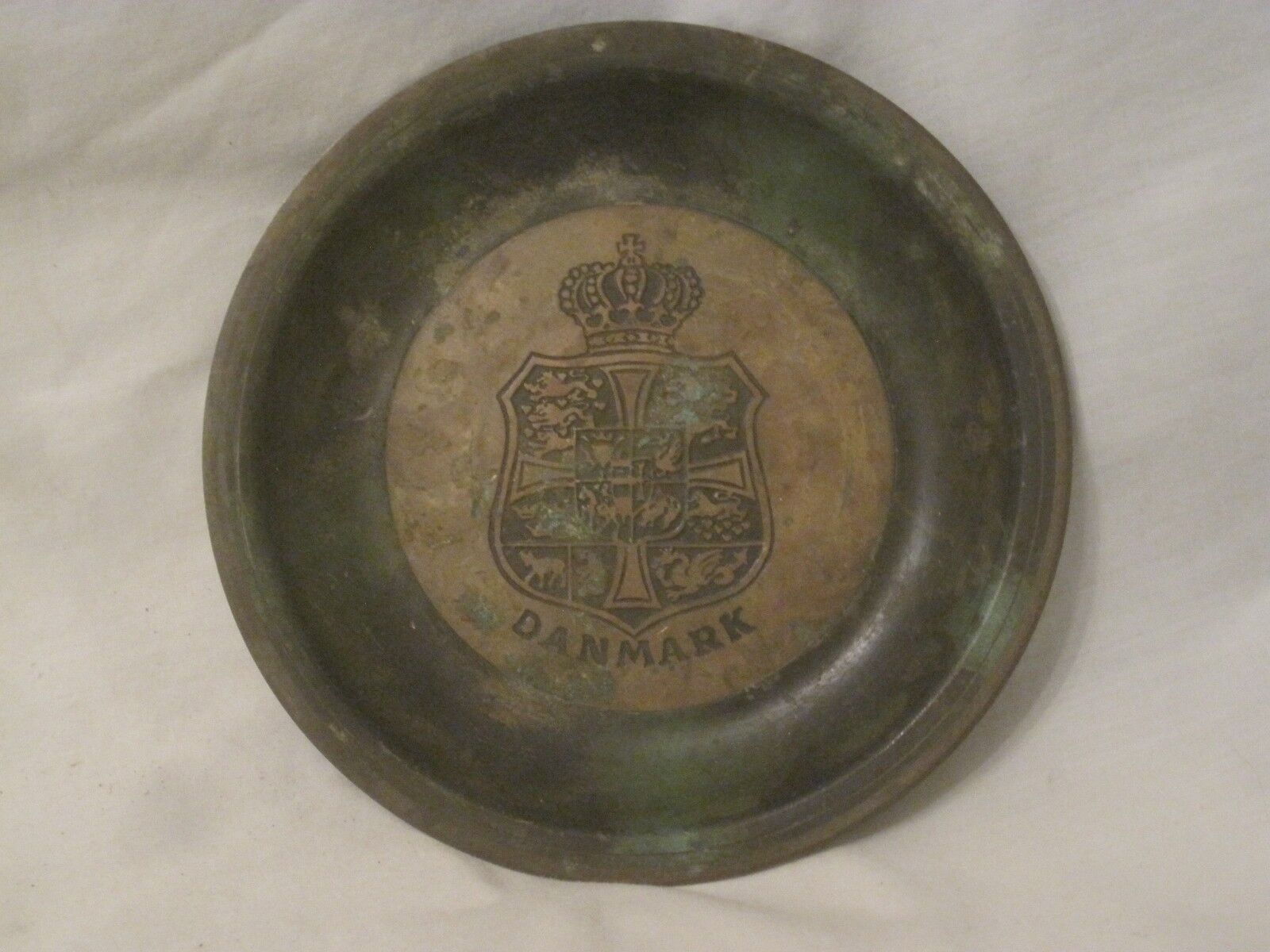vintage antique DANMARK ornate royal crown metal dish Scandinavian Denmark 
