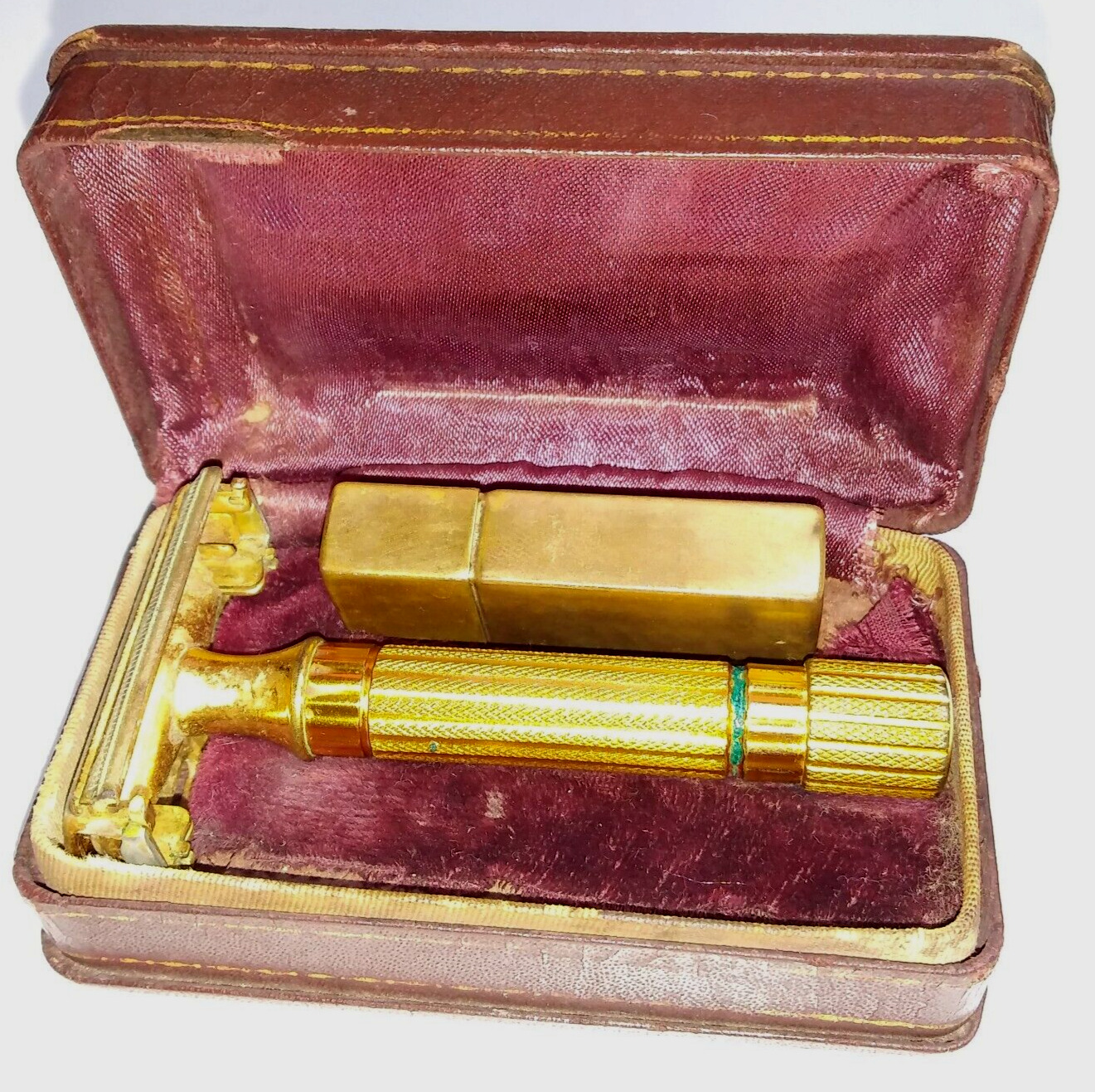 Gillette TTO Razor Gold Aristocrat Safety Original Case 5 Blades Vintage