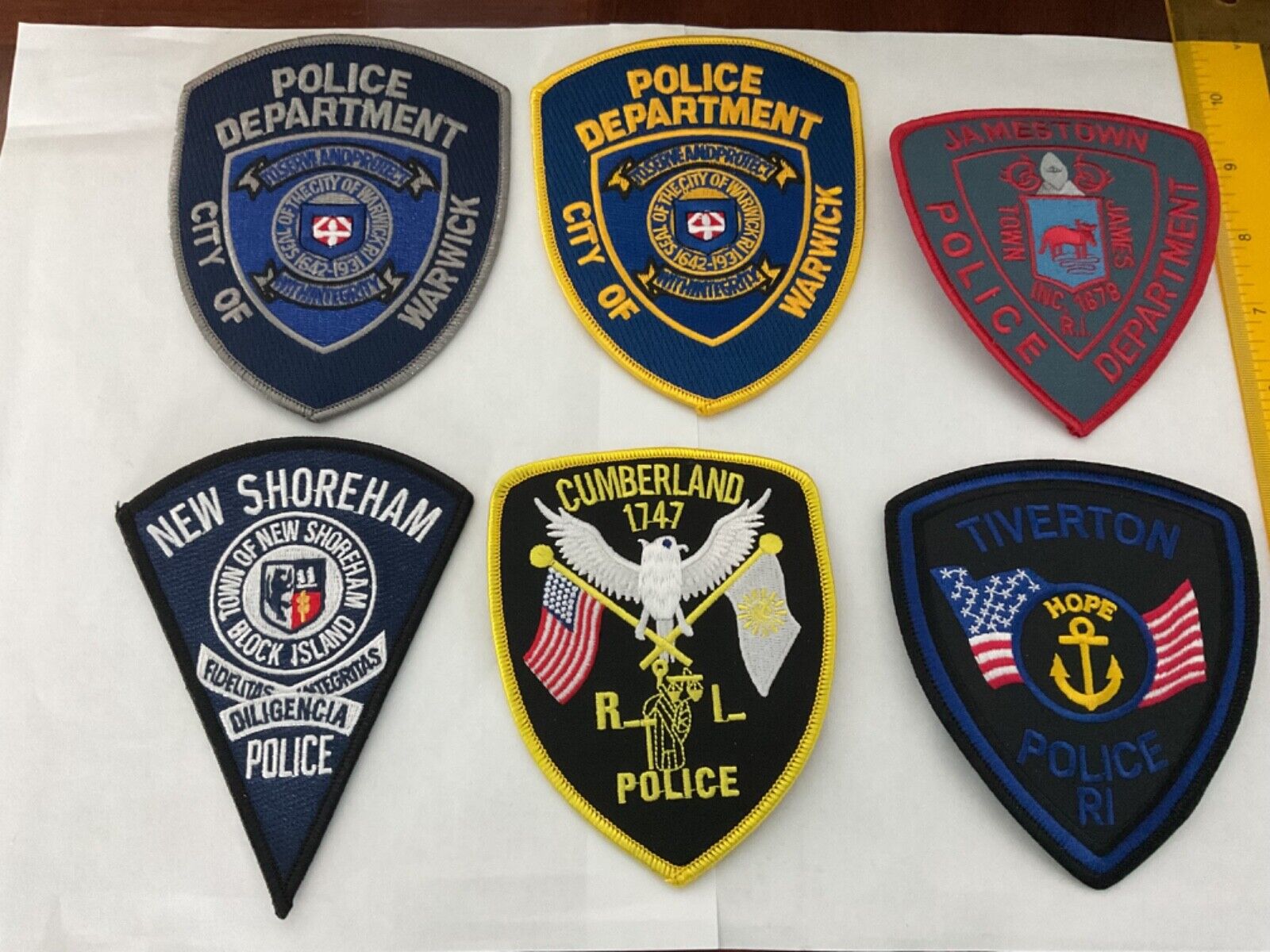 Rhode Island  Police  Law Enforcement collectable Patch Set 6 pieces full size.