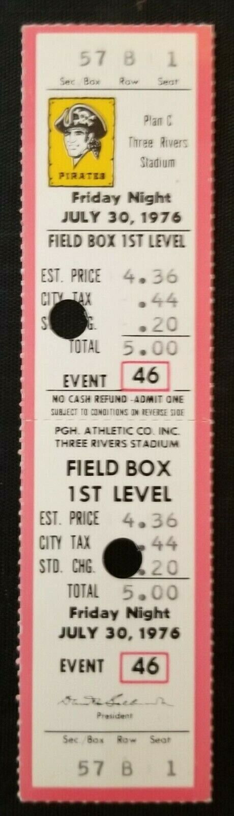1976 MLB Baseball Three Rivers Stadium Full Ticket Pirates Expos Vintage