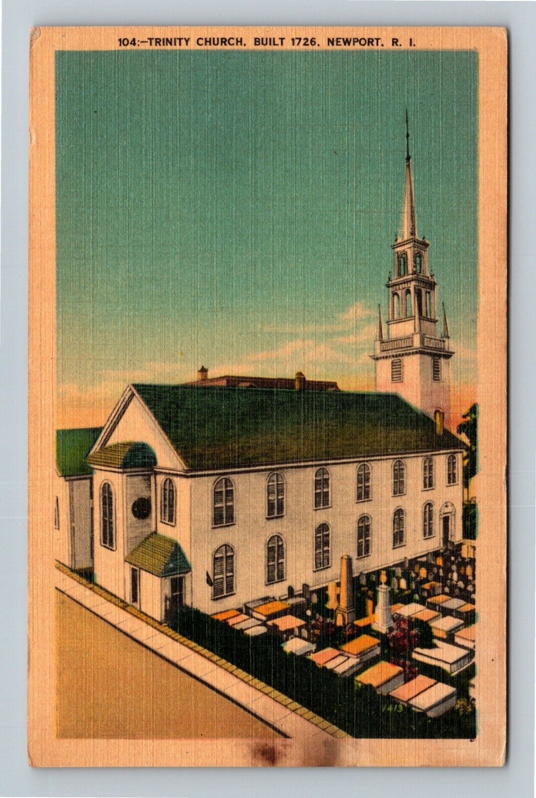 Newport RI-Rhode Island, Trinity Church & Cemetery, Built 1726 Vintage Postcard