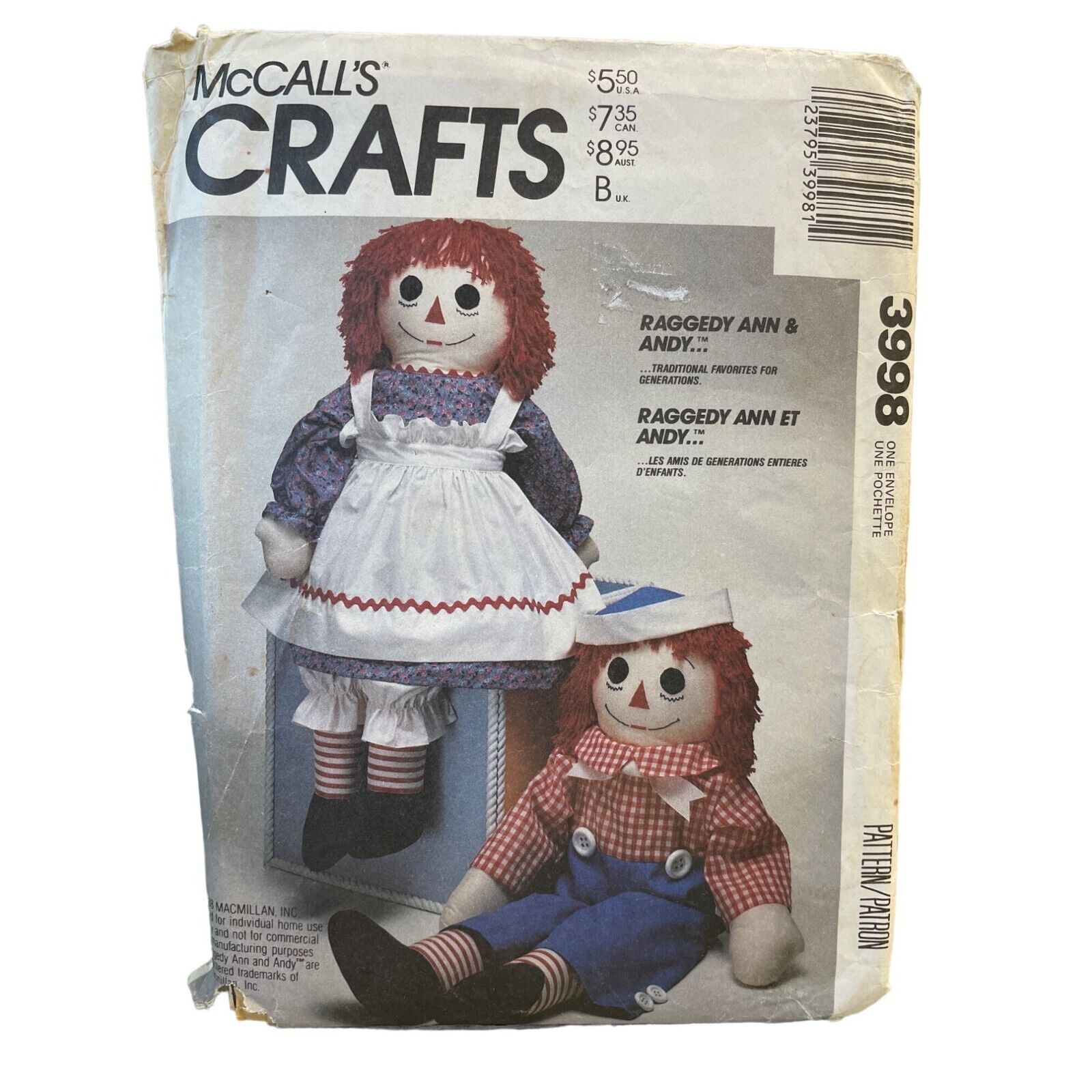 McCalls Sewing Pattern 3998 Raggedy Ann and Andy Doll