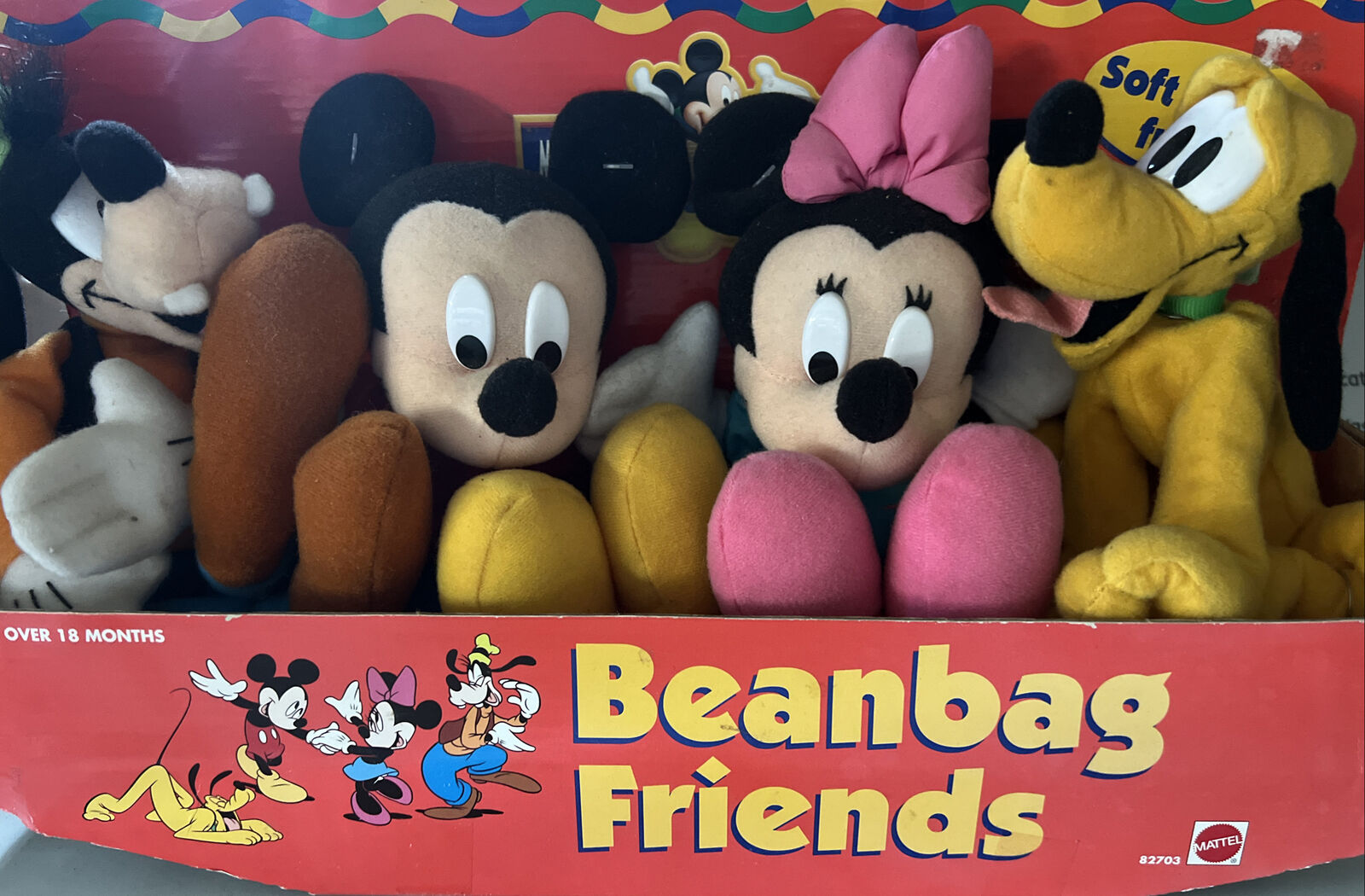 Vintage Mattel Mickey For Kids Plush Beanbag Friends Set In Original Box 