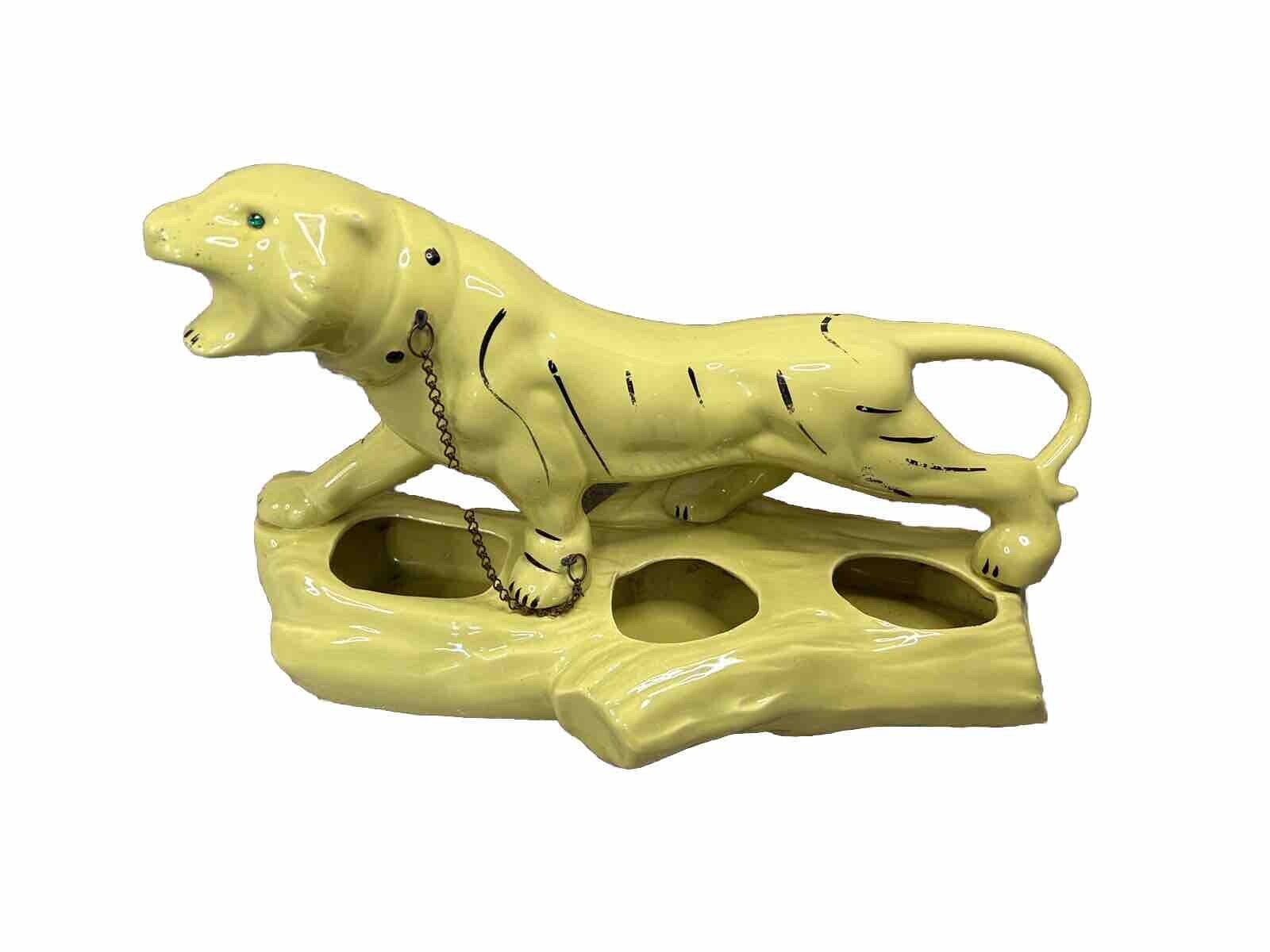 Vintage Mid Century Modern Chartreuse Yellow Green Panther Tiger Planter Rare
