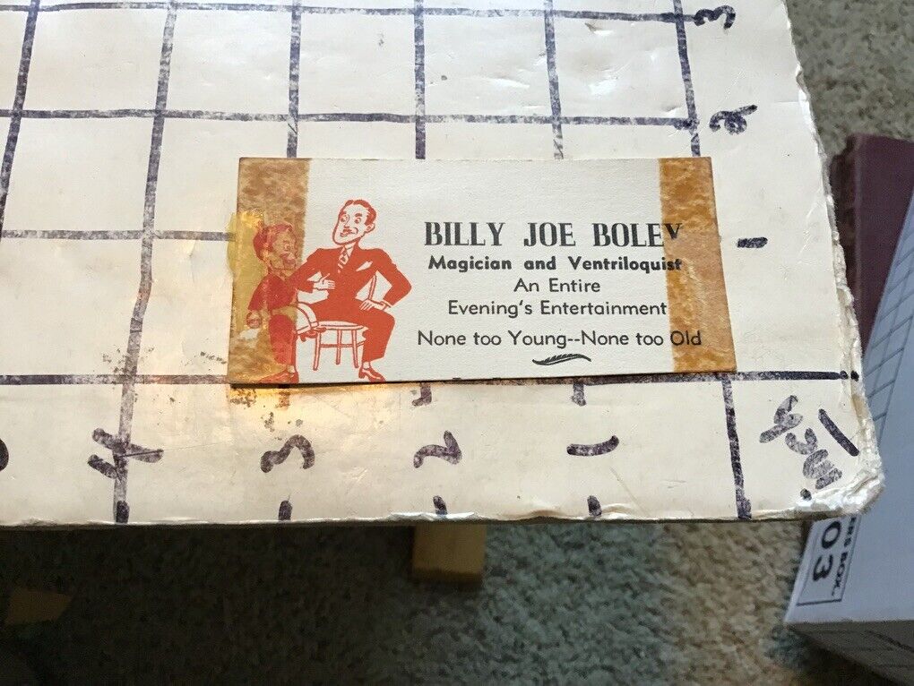 marionette puppet magic VENTRILOQUISM:  BILLIE JOE BOLEY business card w tape