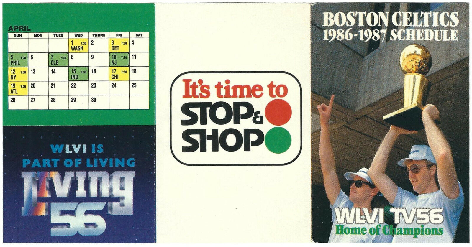 1986-87 BOSTON CELTICS - LARRY BIRD - RICK CARLISLE - Stop & Shop Schedule
