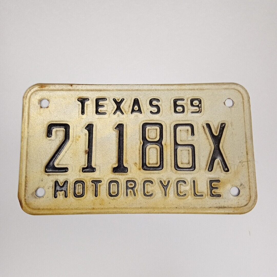 Vintage 1969 Texas Motorcycle License Plate 21186X