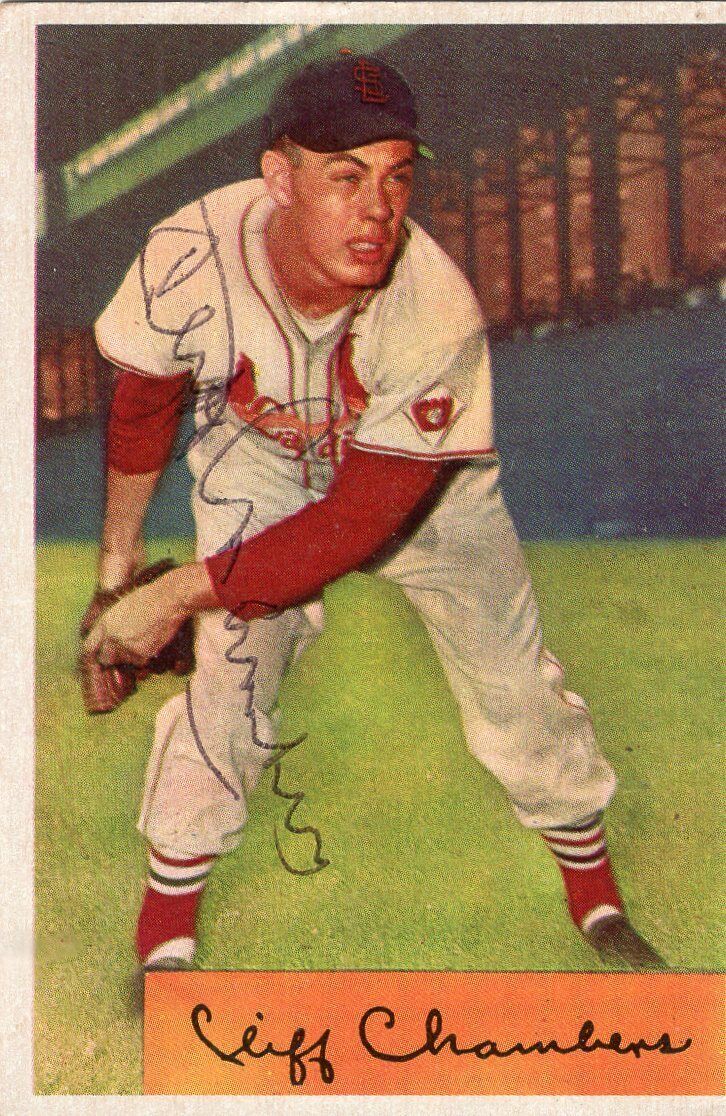CLIFF CHAMBERS Signed 1954 Bowman Baseball Card #126 St Louis Cardinals
