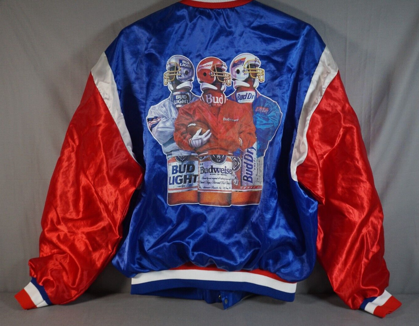 Vtg Budweiser Bud Light Bud Dry Satin Jacket Pro Football NFL Rare - Size Large