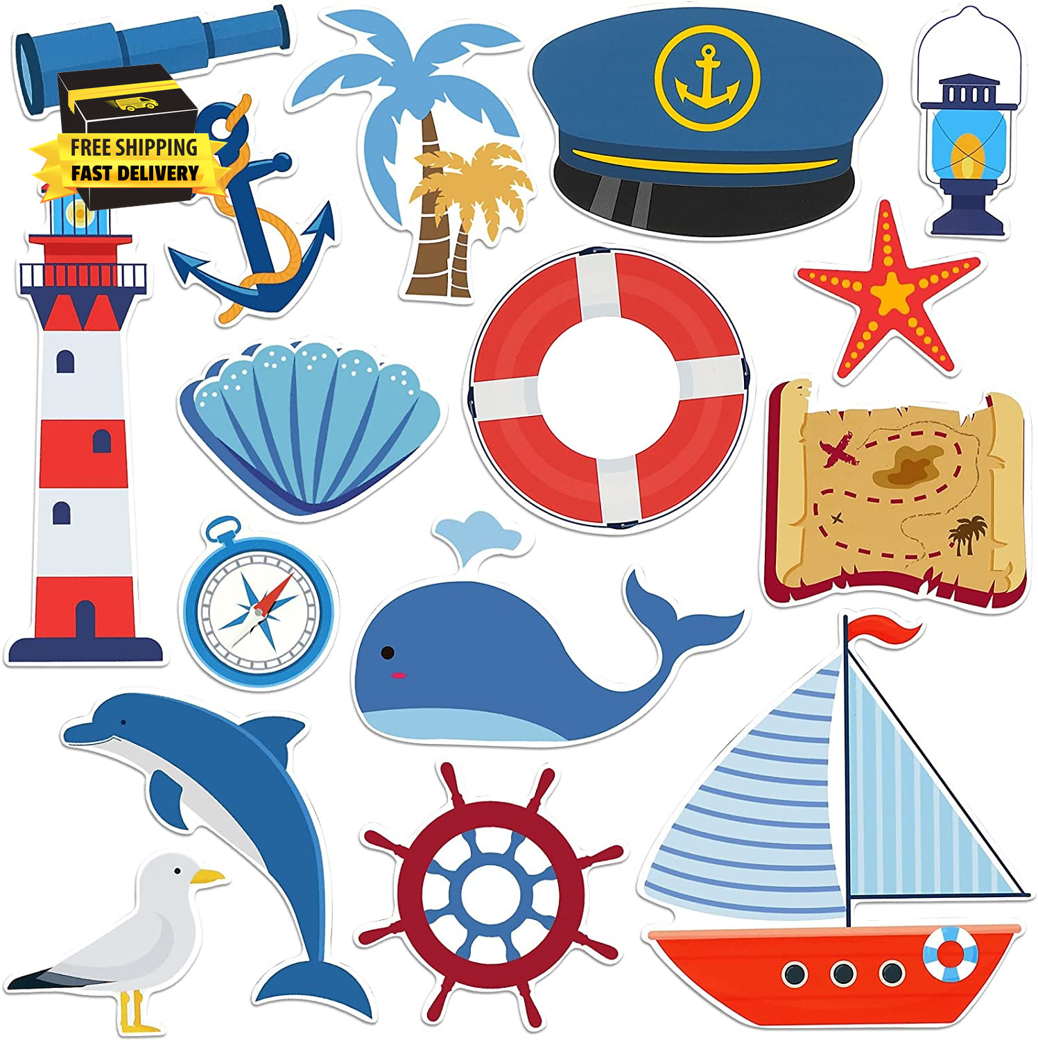 16 Pcs Sea Navigation Car Magnets Cruise Door Magnet Stickers Anchor Shell Cruis