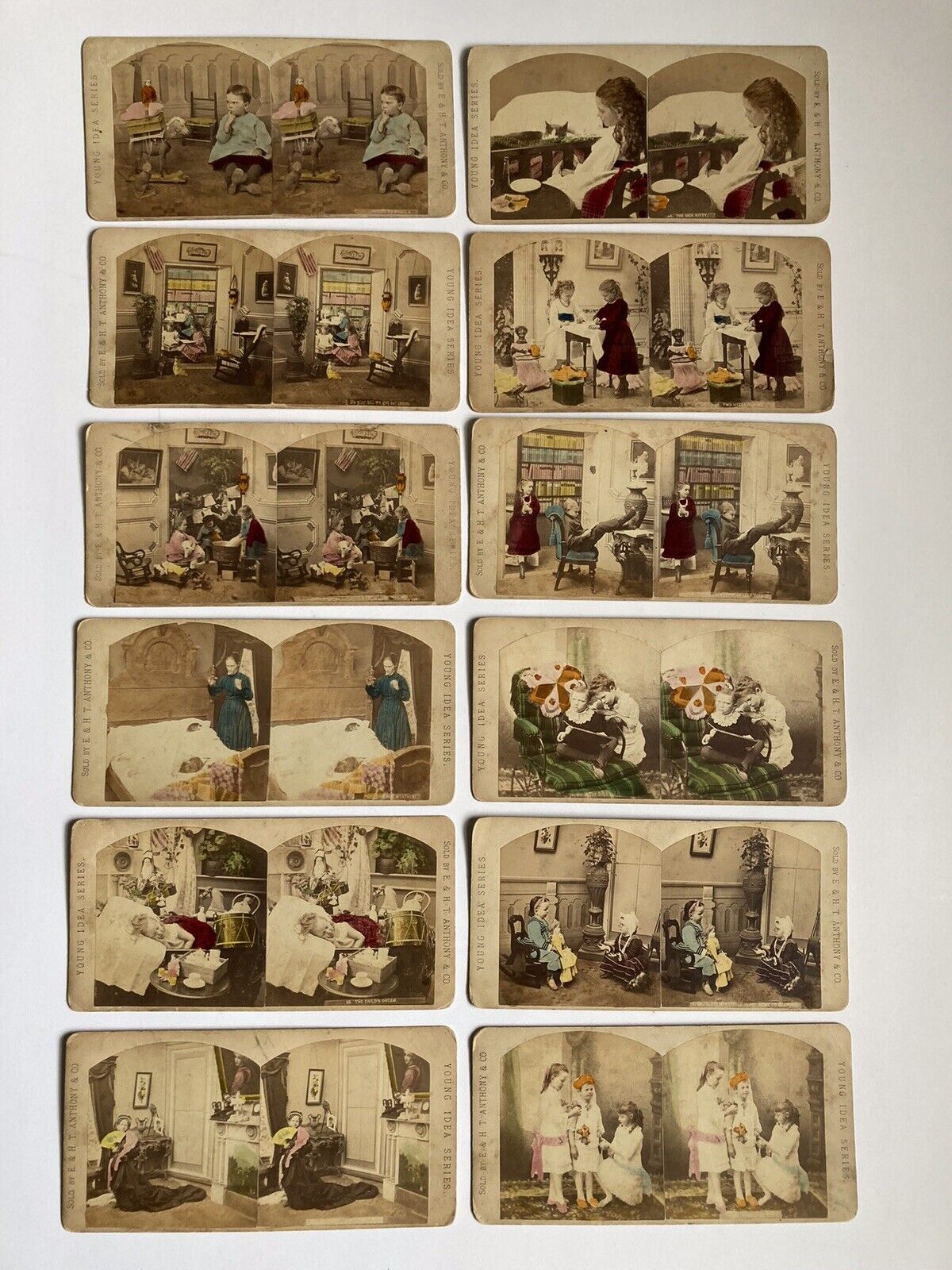 Lot Of 12 Original E.&H.T.Co. Stereoscope Cards (Young Idea Series)