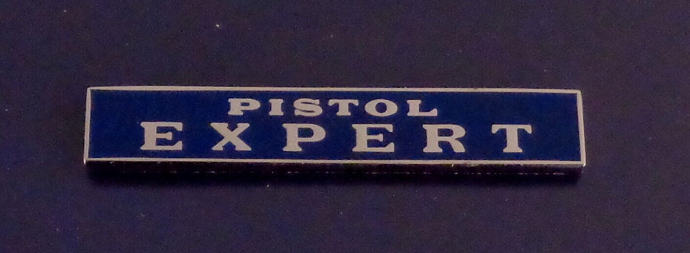 PISTOL EXPERT Silver on Blue Uniform Commendation Award Bar Pin