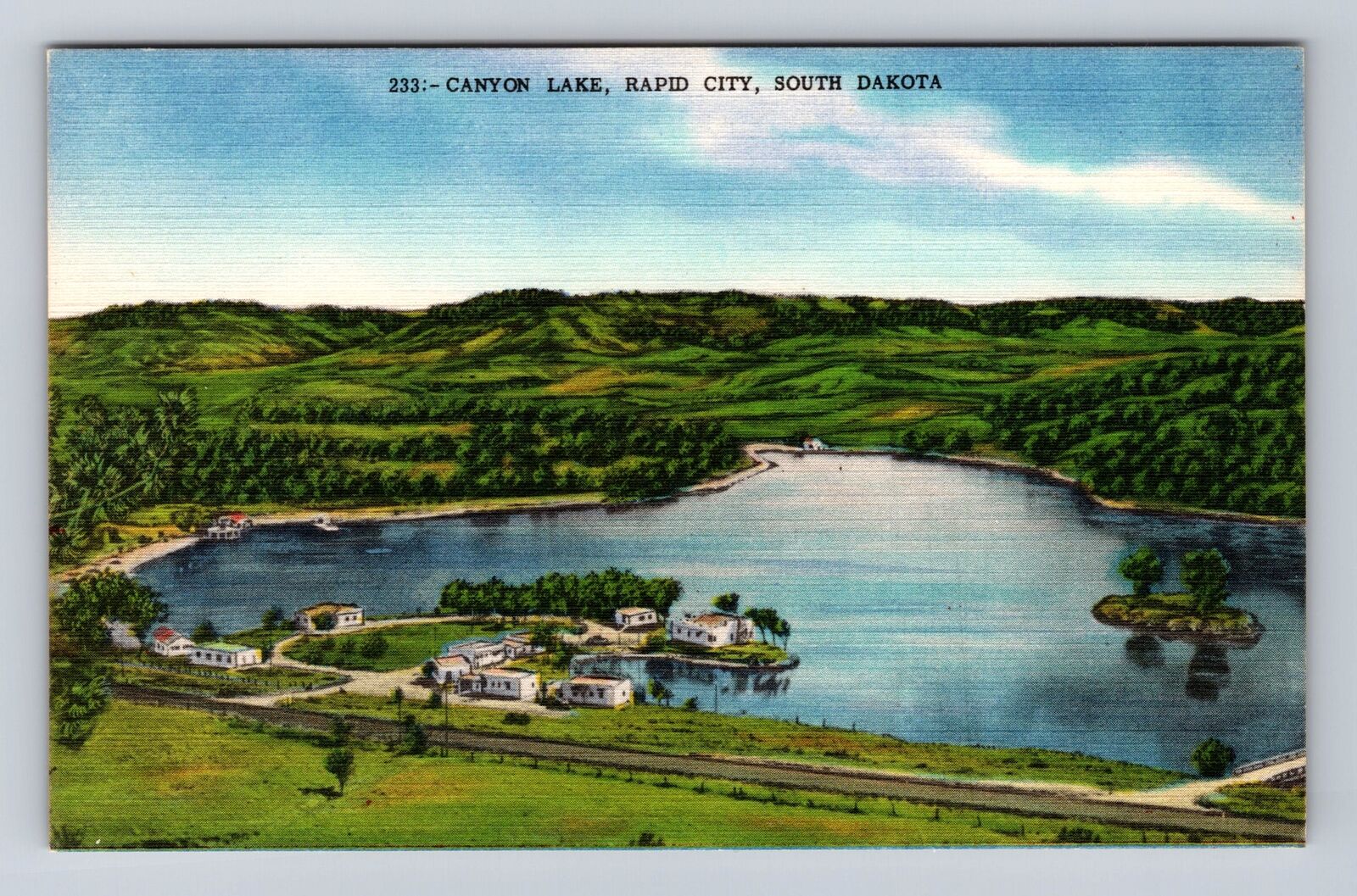 Rapid City SD- South Dakota, Aerial Canyon Lake, Antique, Vintage Postcard