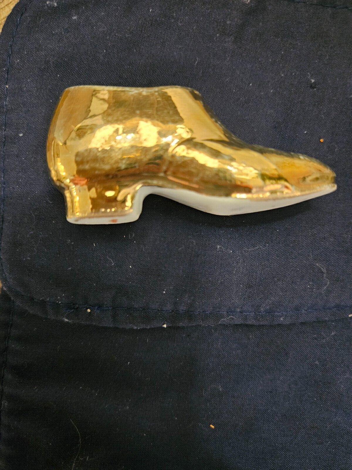 Vintage Miniature Porcelain High Gloss Gold Shoe Made In Japan