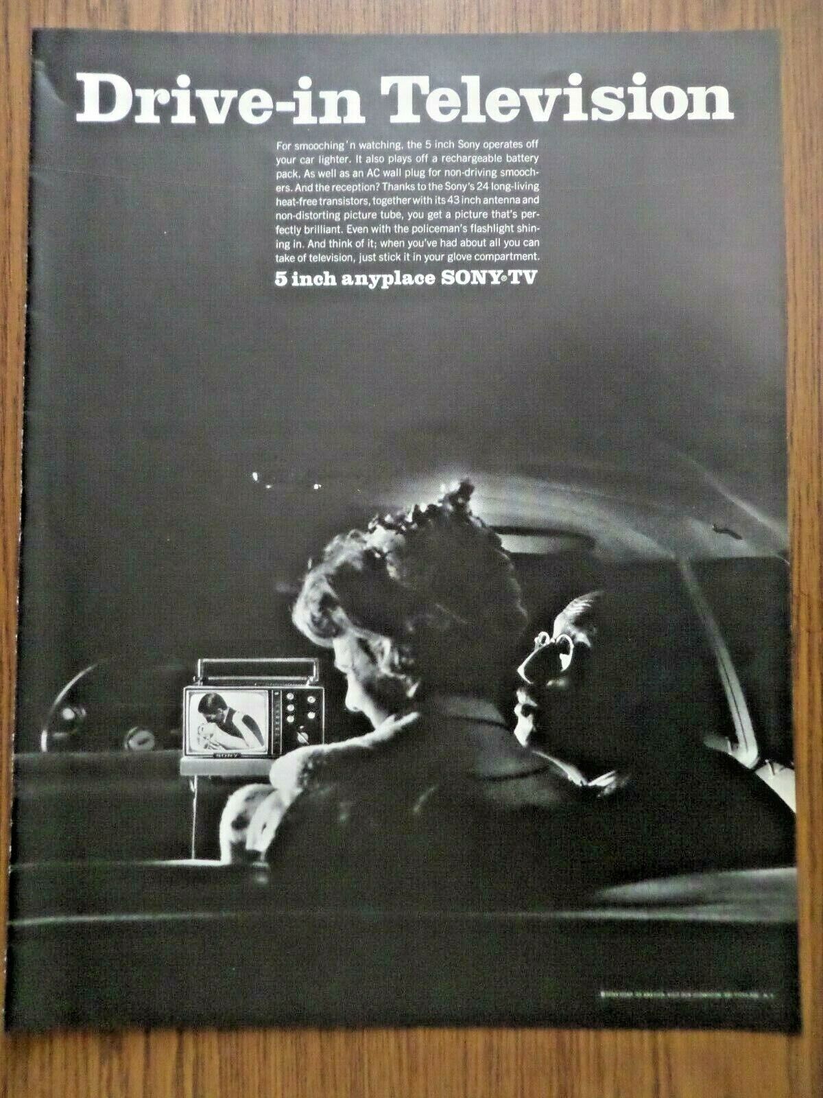 1965 The Sony TV Television Ad  Drive-in Television 5 Inch Anyplace Sony-TV