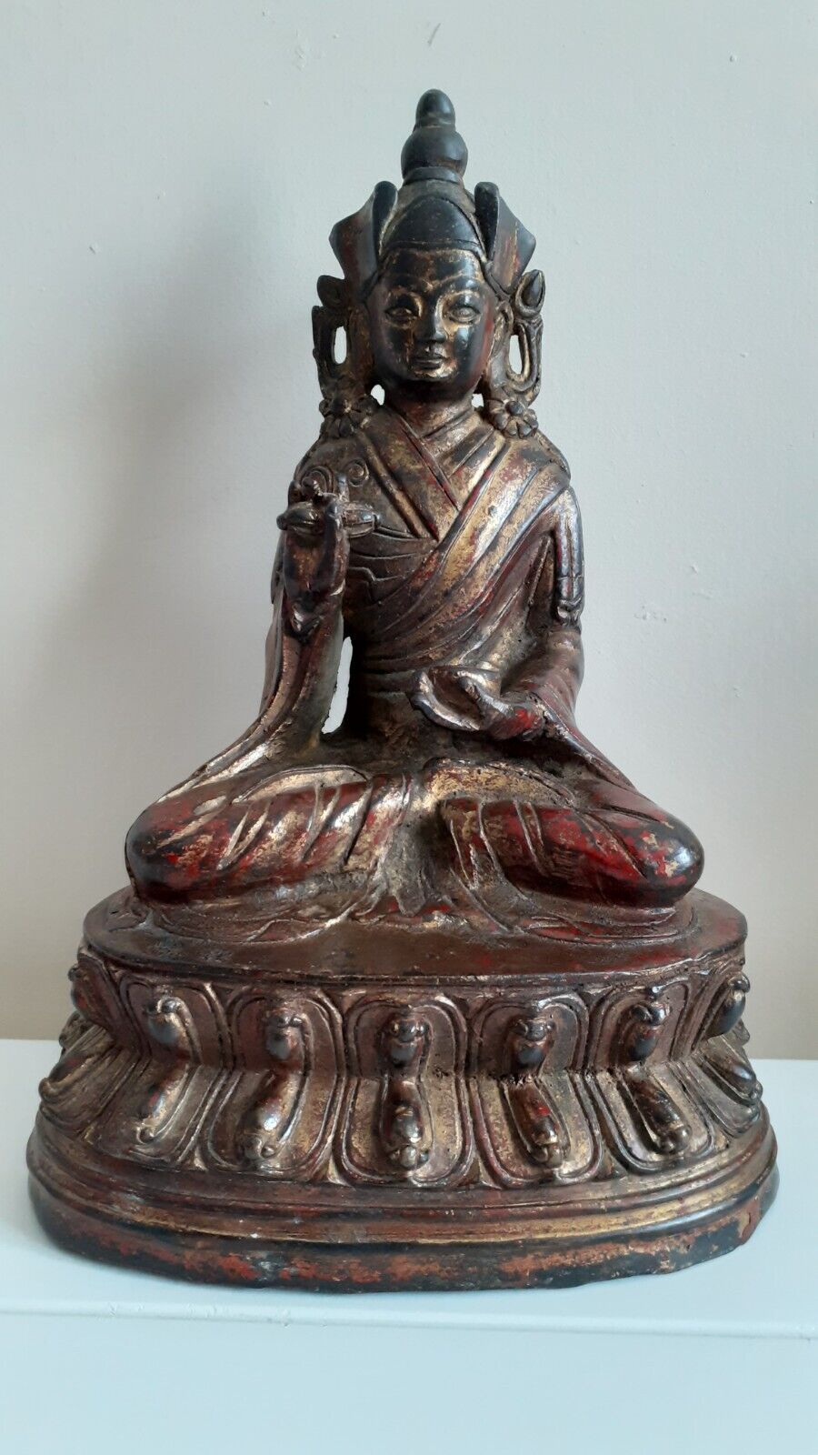 Vintage Gilt-Bronze Statue of  Padmasambhava, Tibet, Tibetan Buddhist