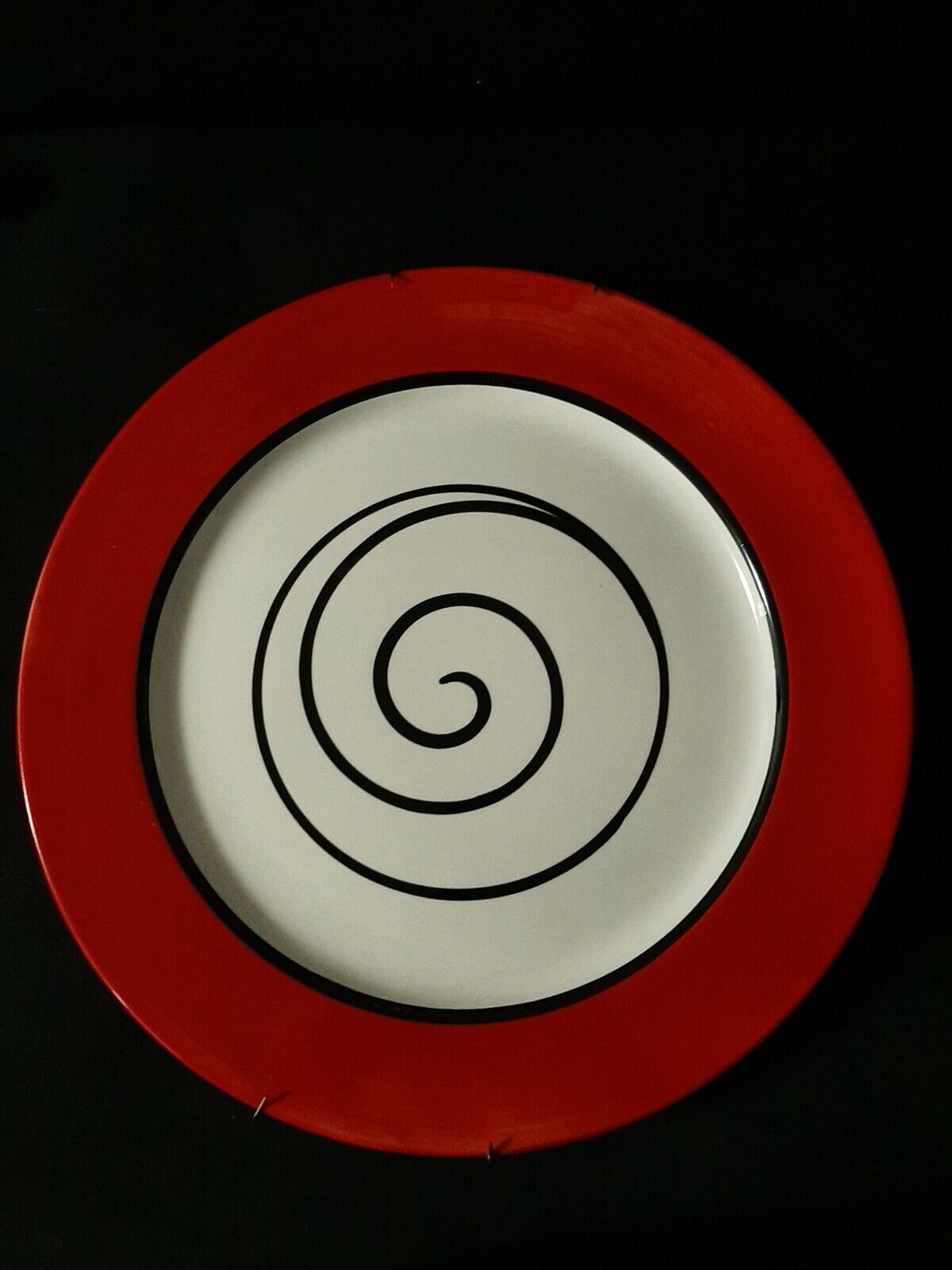 Decorative Stoneware Whimsical Large  Wall Plate Red Black + White Pre-Owned