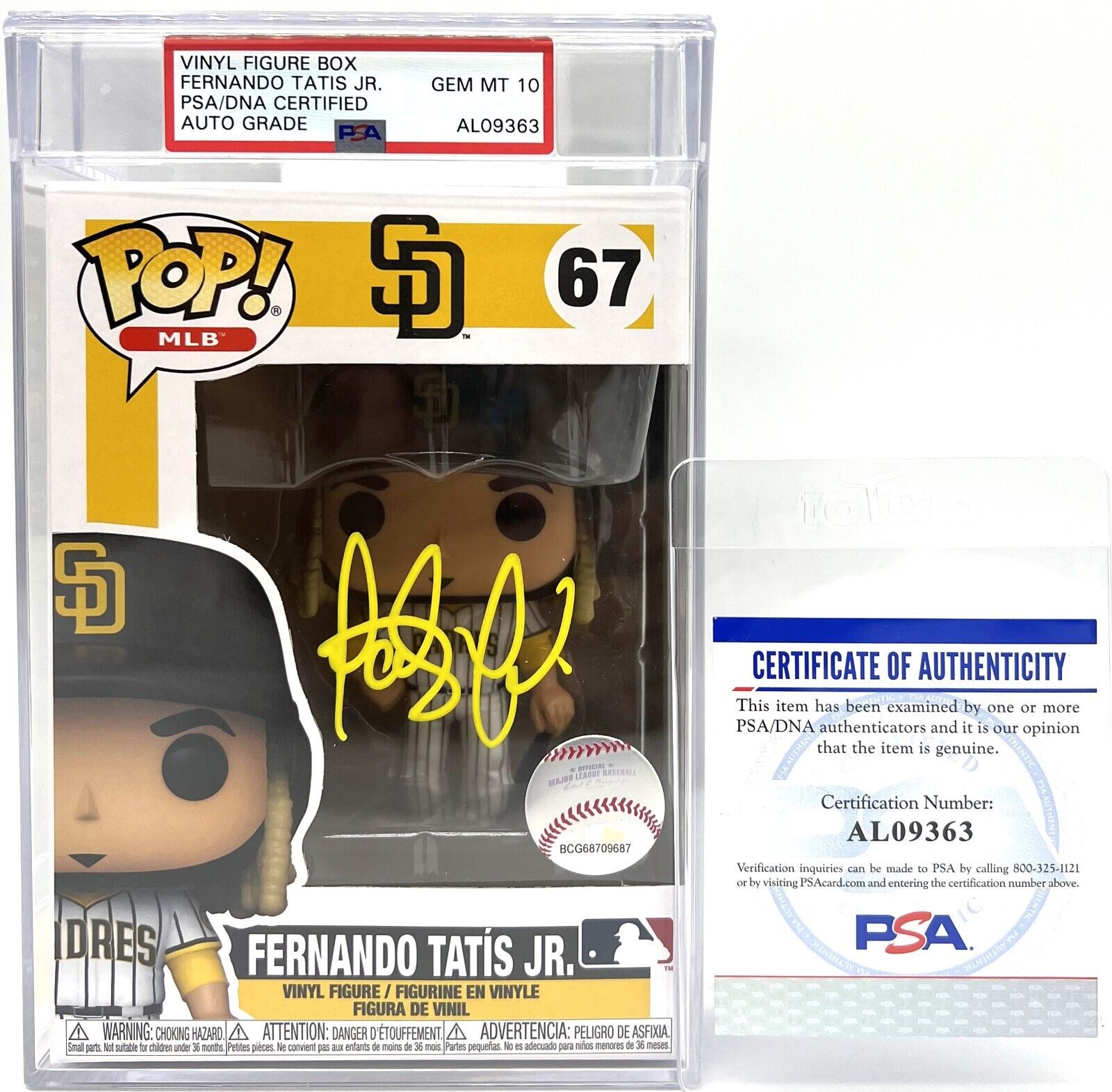 Funko Pop MLB San Diego Padres Fernando Tatis Jr #67 Signed PSA GEM 10