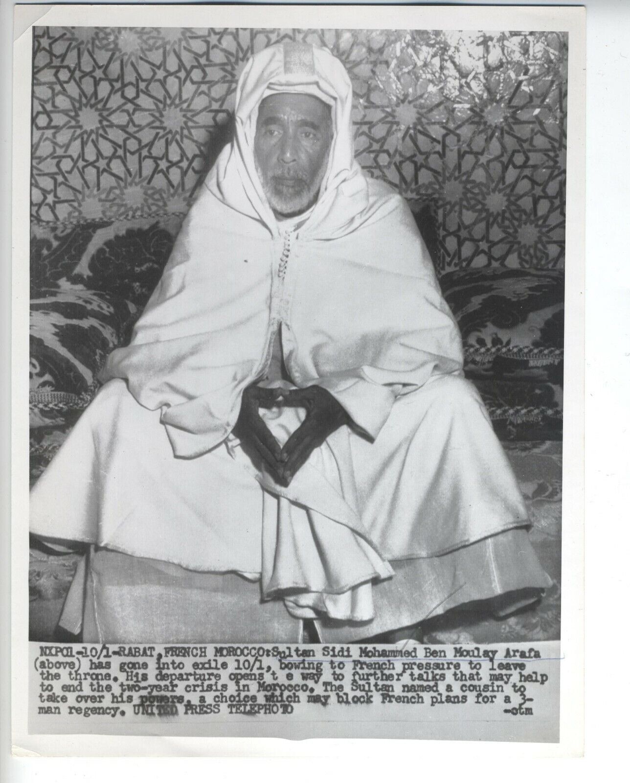 SULTAN MOROCCO PHOTO 1955 ORIGINAL SIDI MUHAMMAD ARAFA FRENCH VINTAGE RABAT