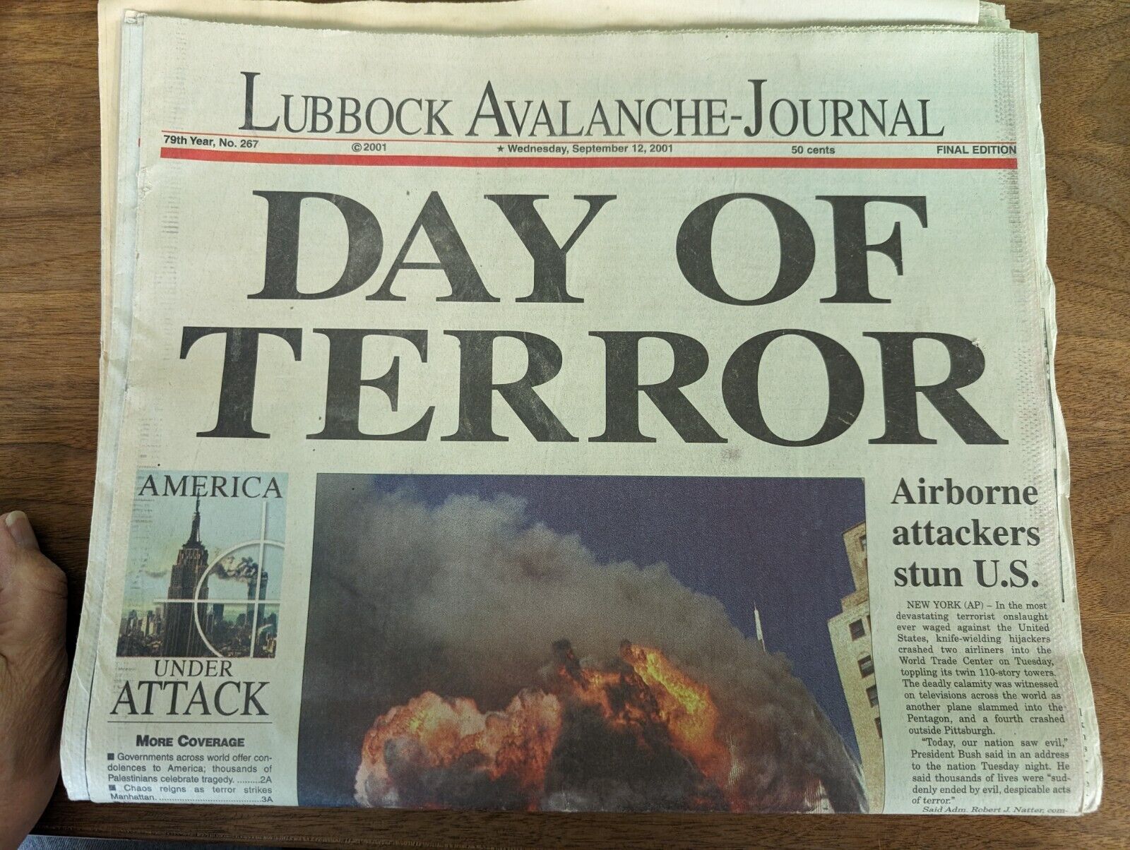 9-11 Sept 11, 2001 Lubbock Avalanche Journal 15 front sections bonus book 240424