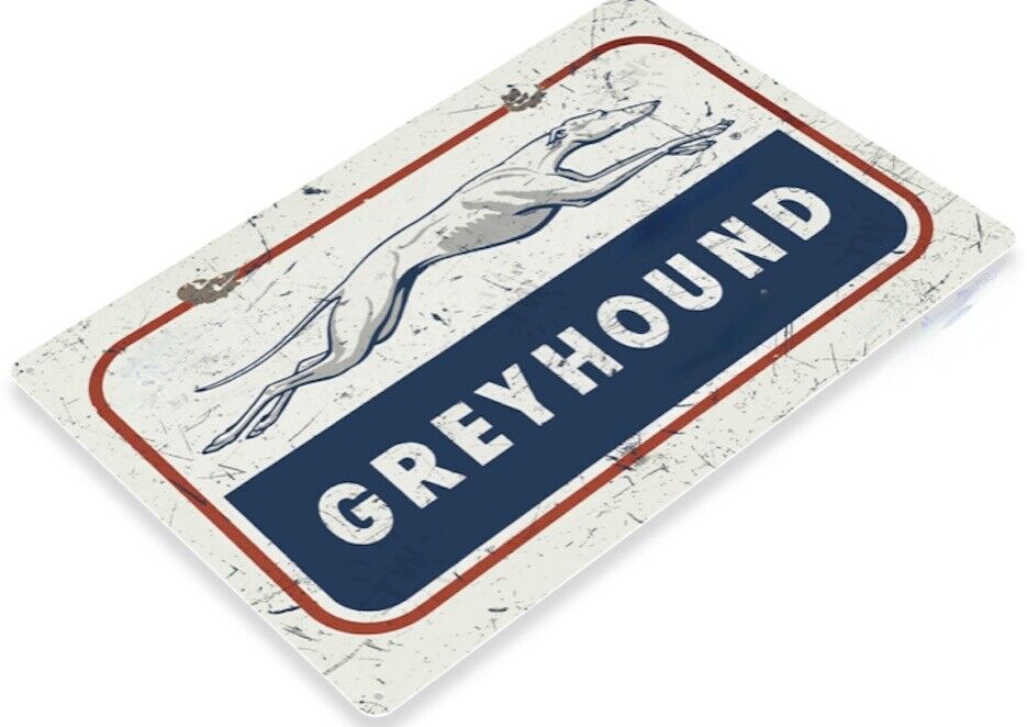 GREYHOUND TIN SIGN BUS LINES ATLANTIC TICKET OFFICE DOG RACES GO LEAVE DRIVING 