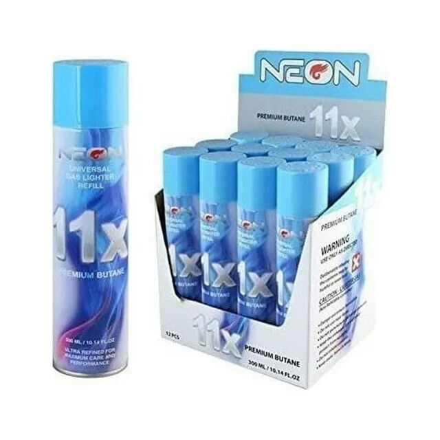 Twelve (12) Cans of Neon 11x Ultra Refined Butane Fuel Lighter Refill Gas