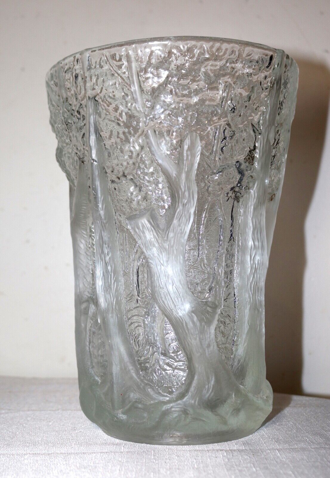 large antique 1930\'s Josef Inwald Barolac figural frosted art glass forest vase