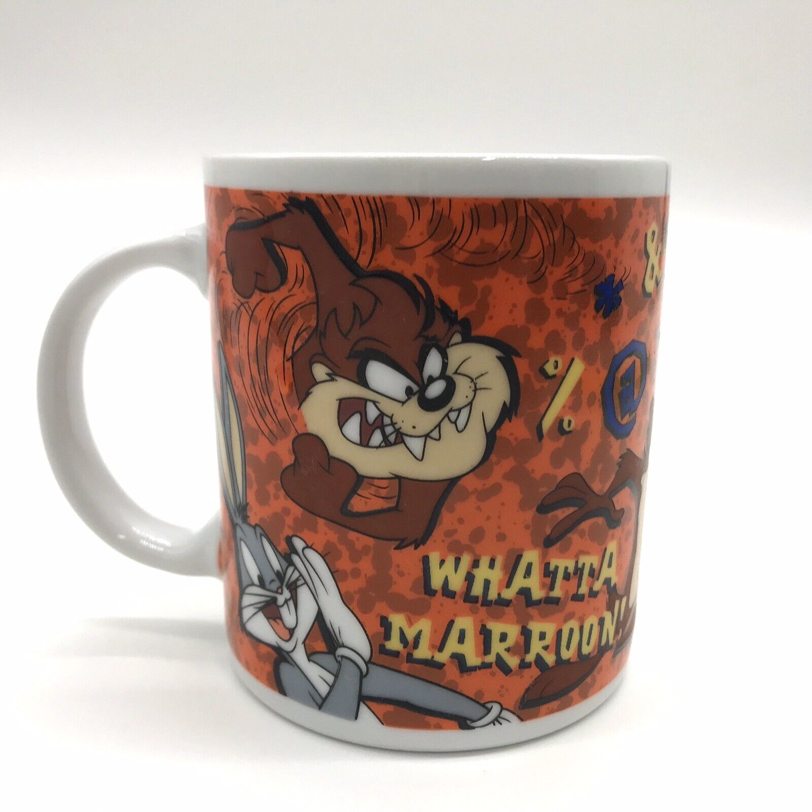 Tazmanian Devil Bugs Bunny Ceramic Coffee Mug Looney Tunes 1998 Salton Co 10oz