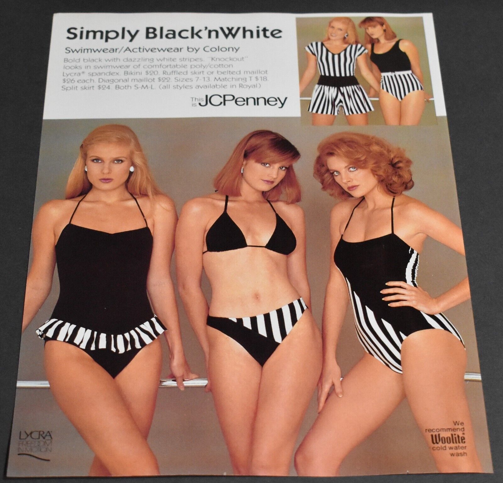 1983 Print Ad JCPenney pinup ladies bikini swimwear black n\' white style fashion