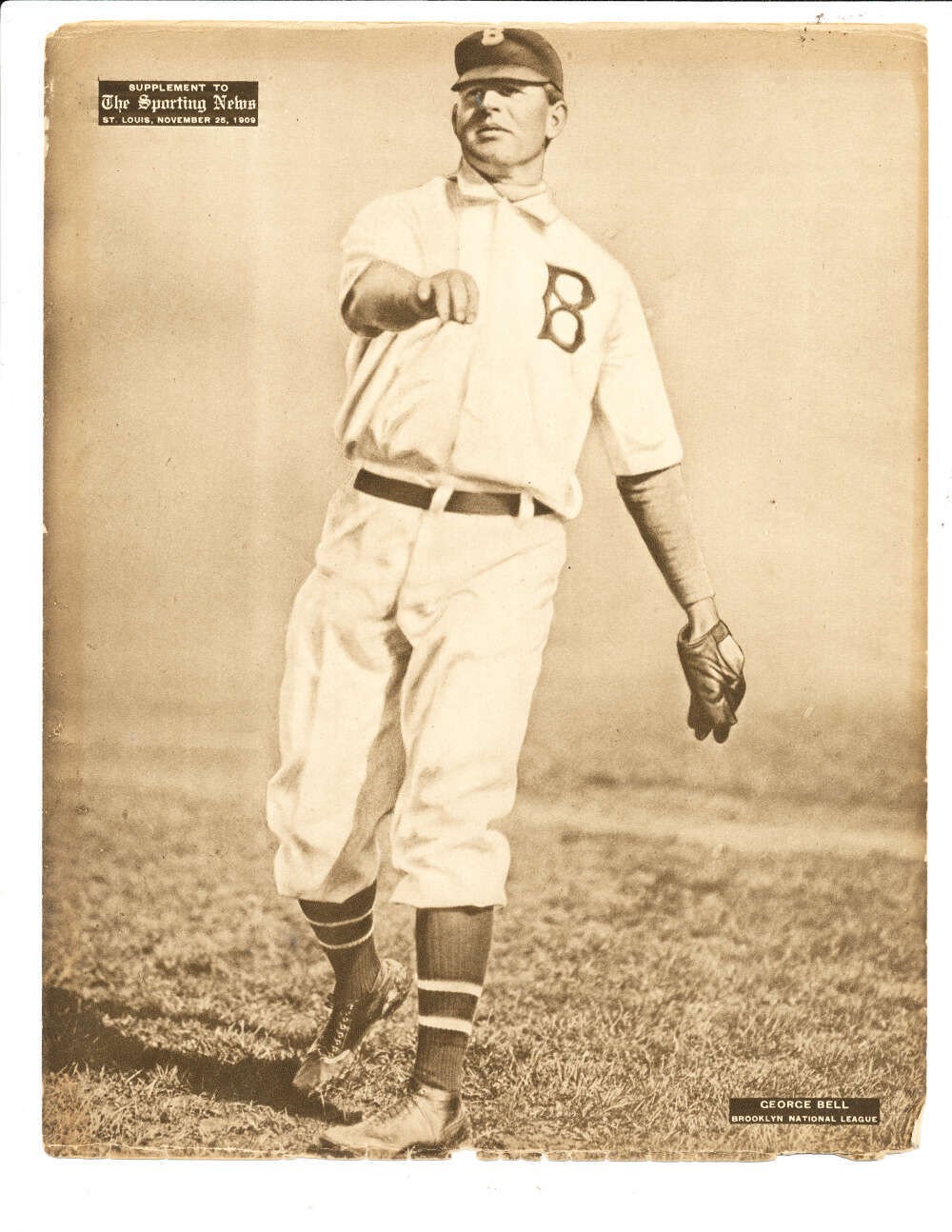 The Sporting News m101-2 1909 George Bell Brooklyn Dodgers bm