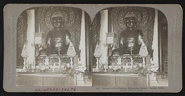 Colossal statue of Buddha Kwang Hau Temple Canton China Old Photo