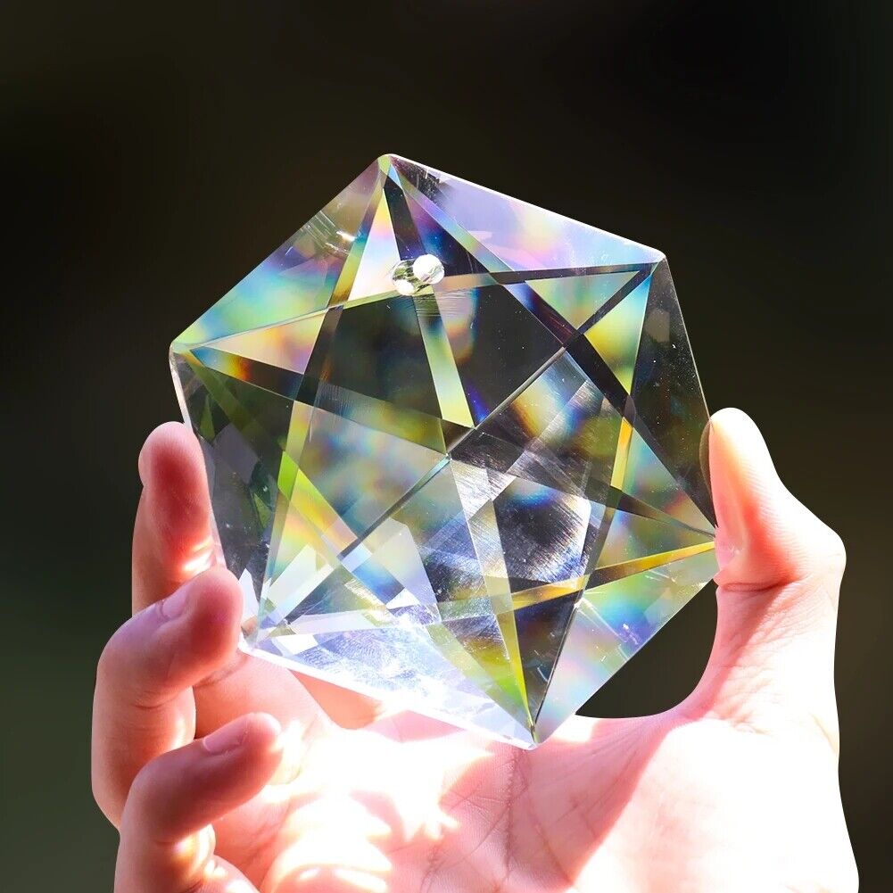 100MM Faceted Hexagram Crystal Prism Shield of David Hanging Suncatcher Glass