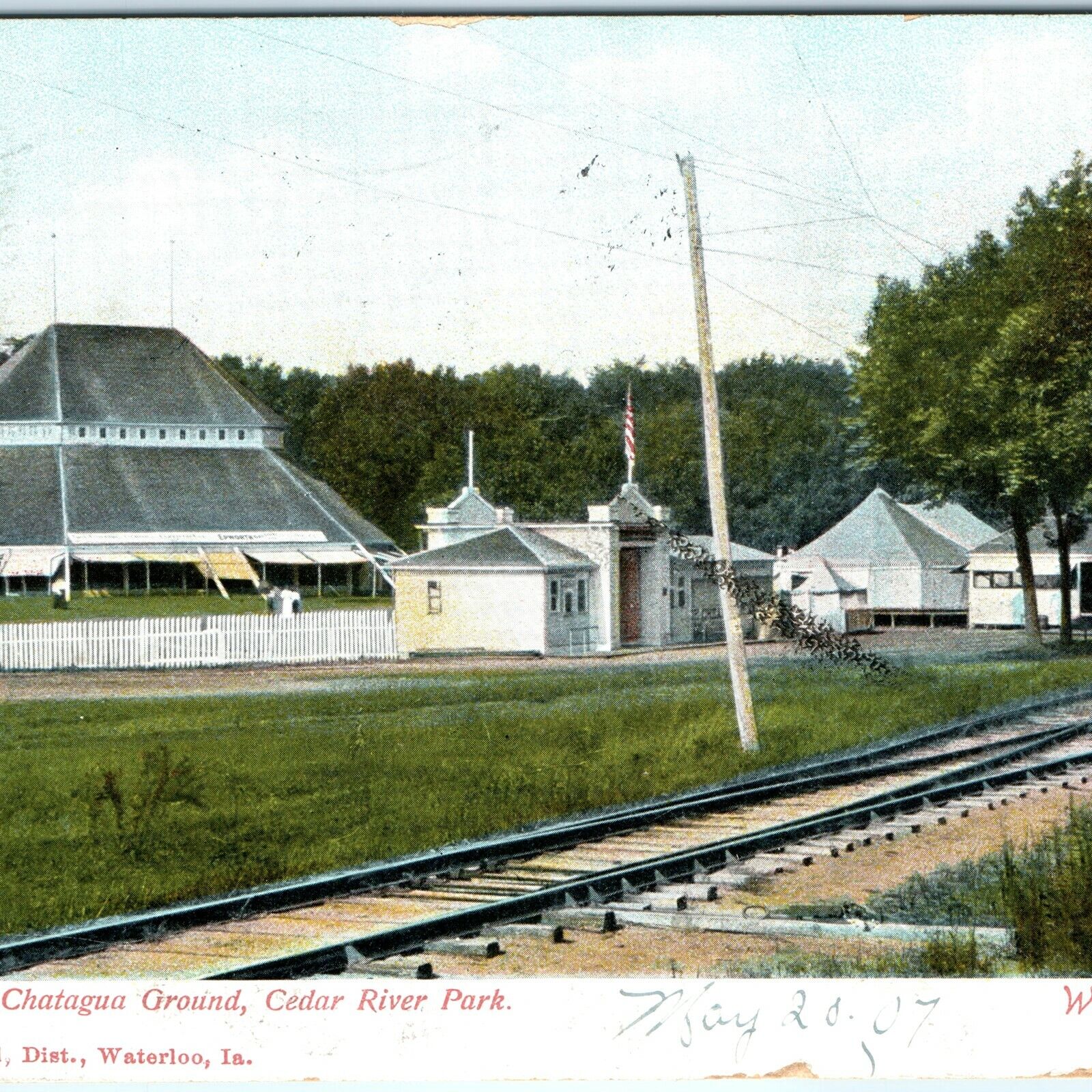 1907 Waterloo IA Amphi-Theatre @ Chatagua Ground Cedar River Park Postcard A46