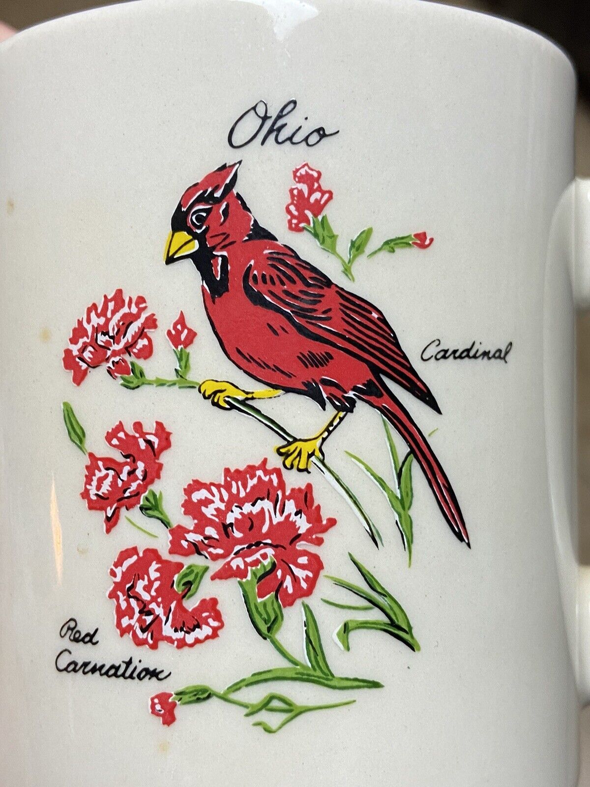 Nice Vintage Red Cardinal Carnation OHIO Ceramic Coffee Mug Rare