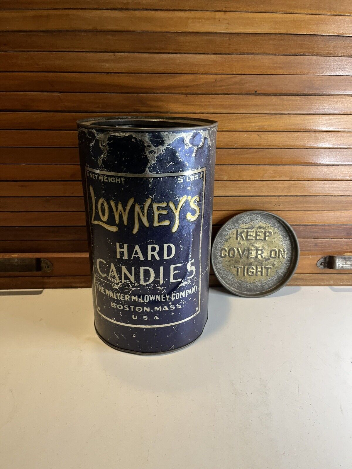 Rare Version Vintage LOWNEY’S Superior HARD CANDY 5 Lbs Tin Can Bucket 1920s