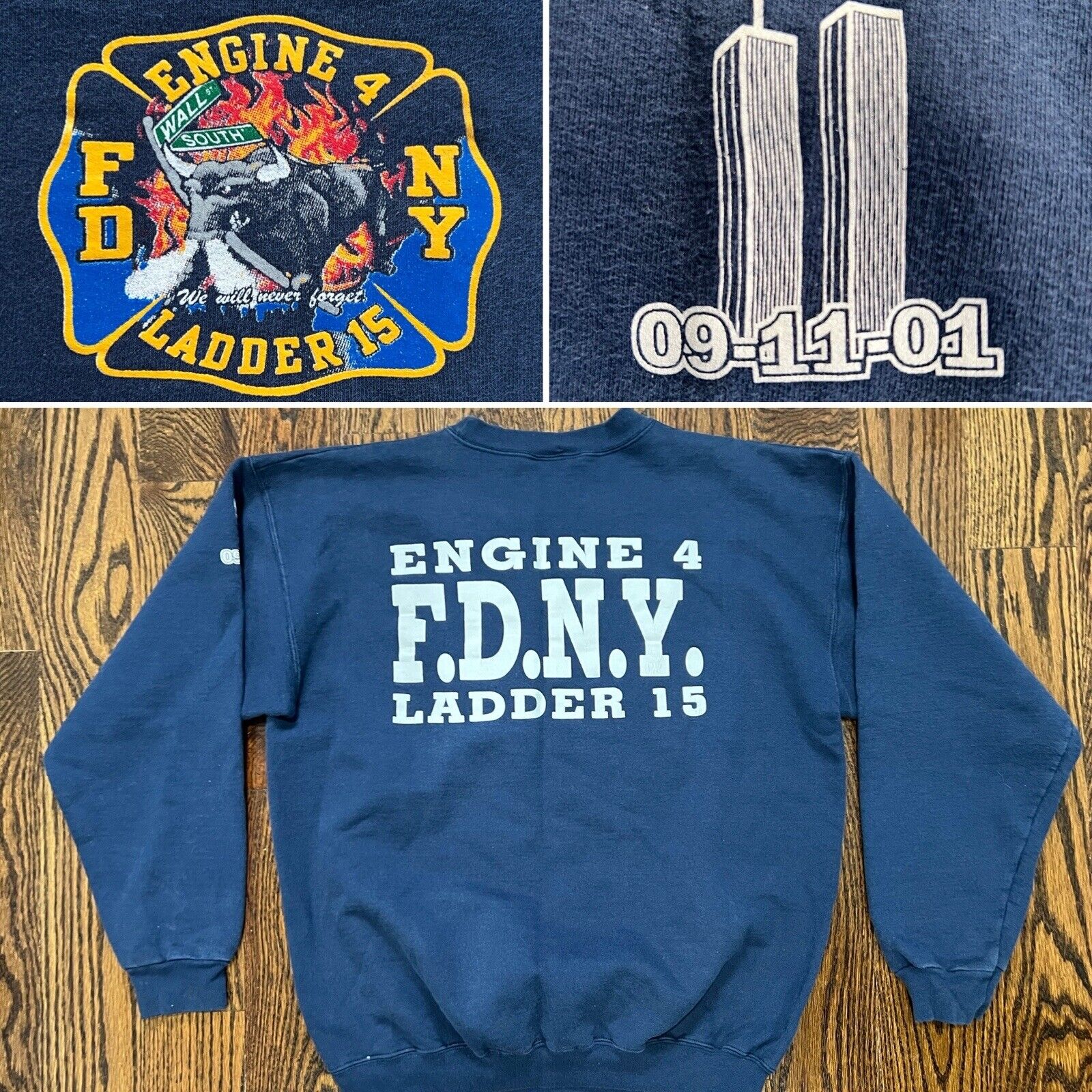 Vintage RARE Wall Street Fdny Engine 4 Ladder 15 Firehouse Sweater Men XL.      
