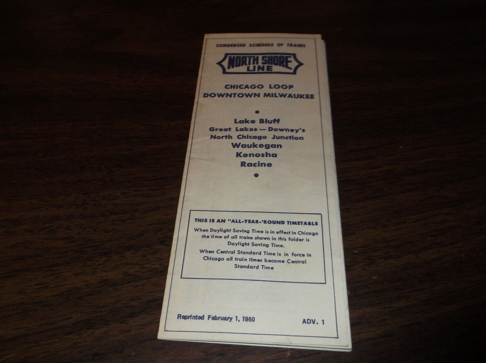 FEBRUARY 1960 CNS&M NORTH SHORE LINE CHICAGO LOOP-DOWNTOWN MILWAUKEE TIMETABLE