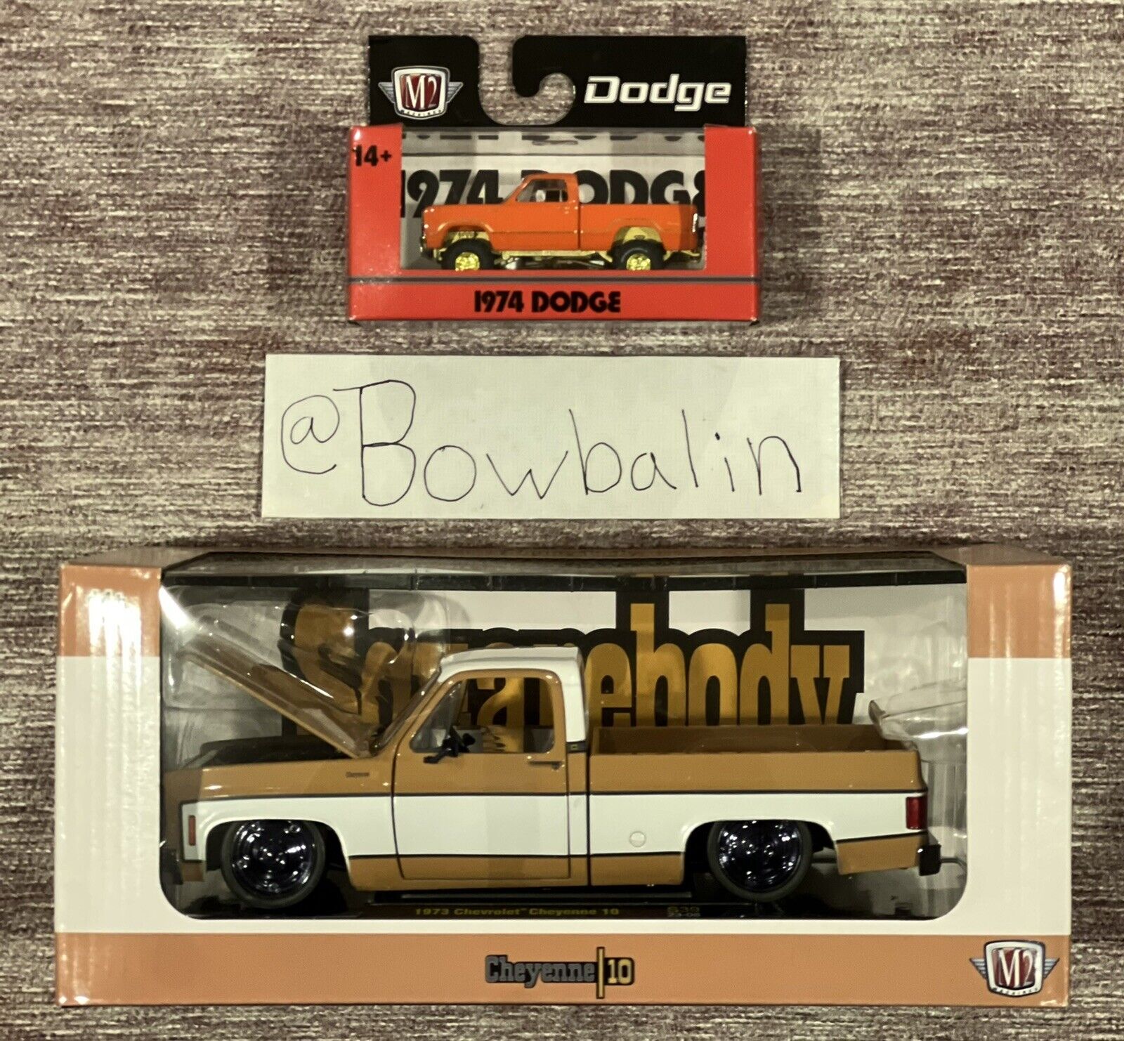 M2 1:64 & 1:24 1974 Dodge Short Box & Chevy Cheyenne- Chase Set ***/750 - NEW