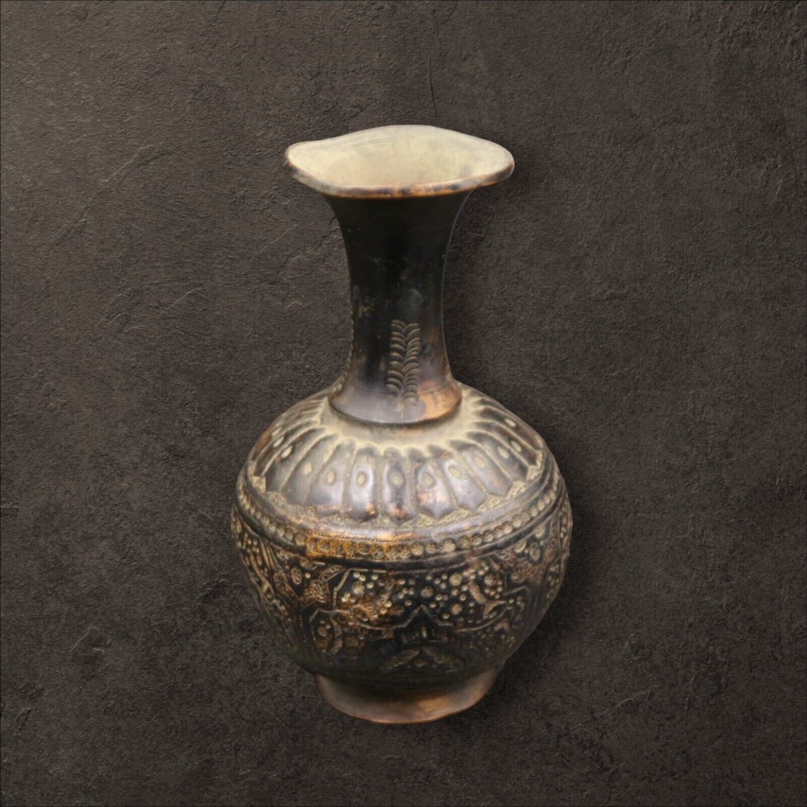 Unique Antique Egyptian Islamic Brass Flower Vase Engraved Decorative Arabic Art