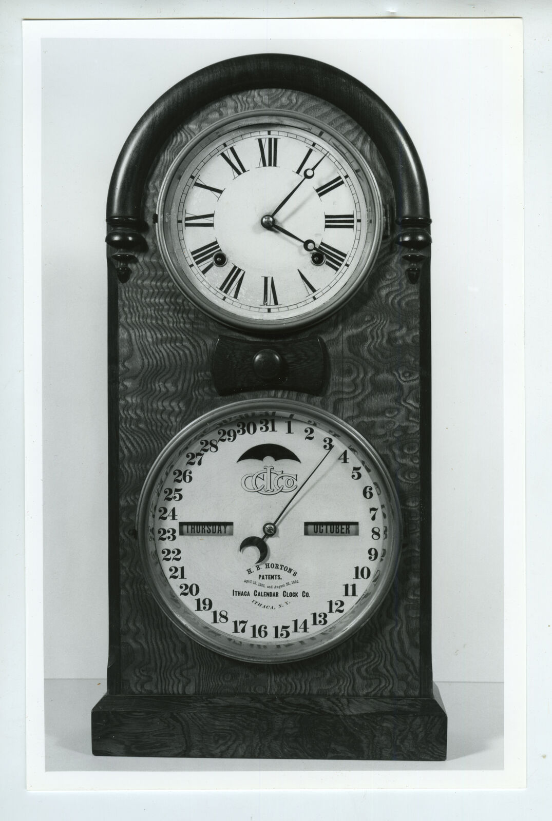 Late 20th C Photo Ithaca Calendar Clock, Round Top Shelf Model, c1870