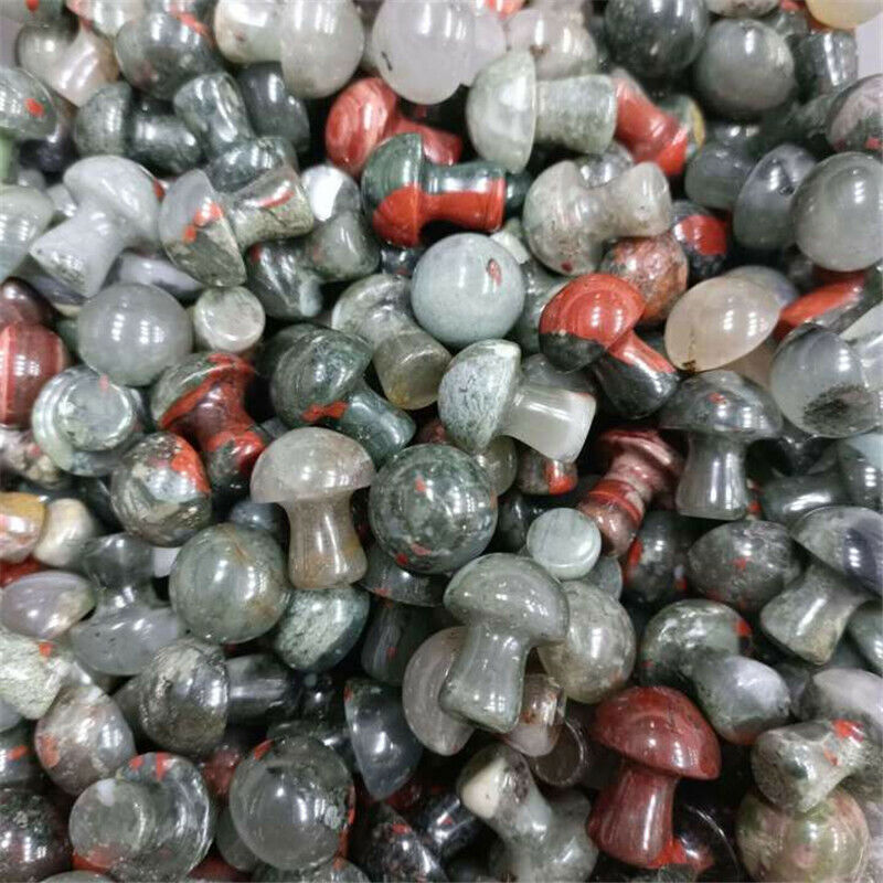 100pcs Mini Natural African Blood Stone Mushroom Hand Carved Crystal Healing