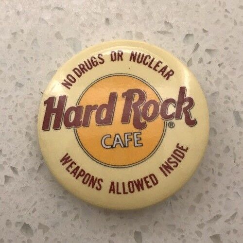 Hard Rock Cafe Vintage Pinback Button Pin No Drugs or Nuclear Weapons Allowed