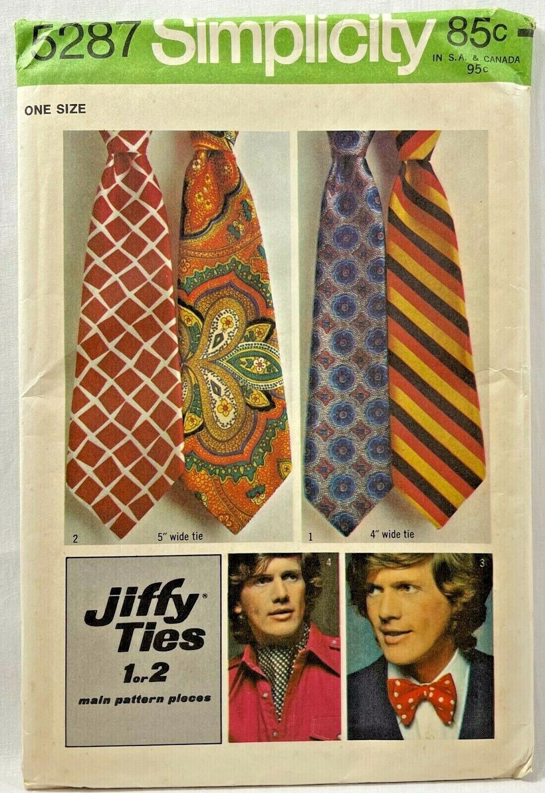 1972 Simplicity Sewing Pattern 5287 Mens Jiffy Neckties 4 Styles Vintage 9523