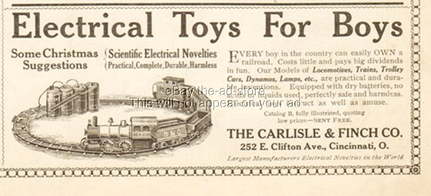 1908 Carlisle & Finch Electric Train Toys for Boys Locomotive Trolley Car C&F Ad