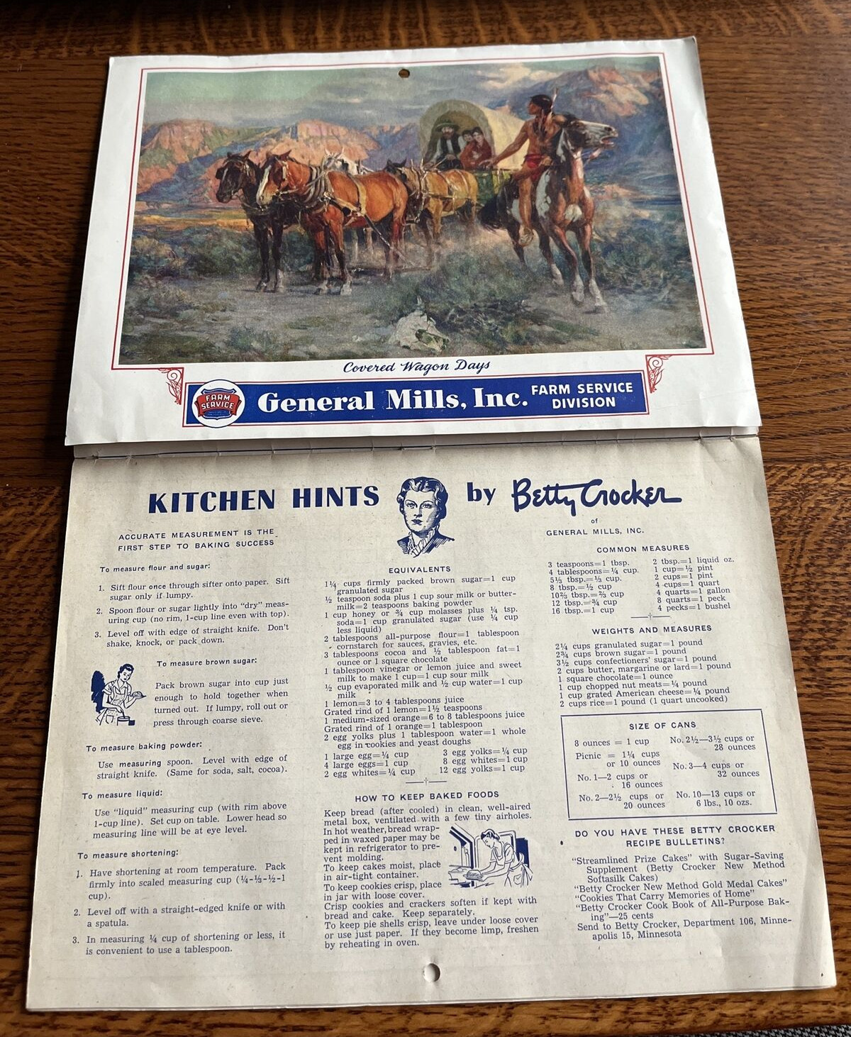 Vintage 1946 General Mills Farm Service Division Calendar Covered Wagon Days
