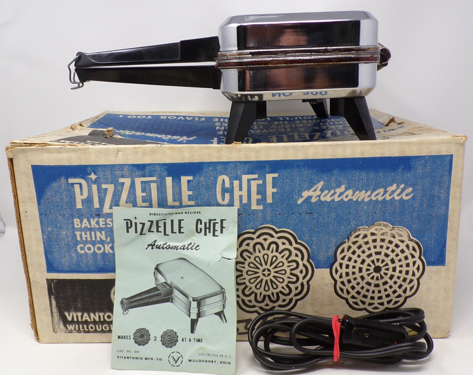 VTG Vitantonio Pizzelle Chef Automatic NO. 300 Iron Tested & Working w/ Box USA