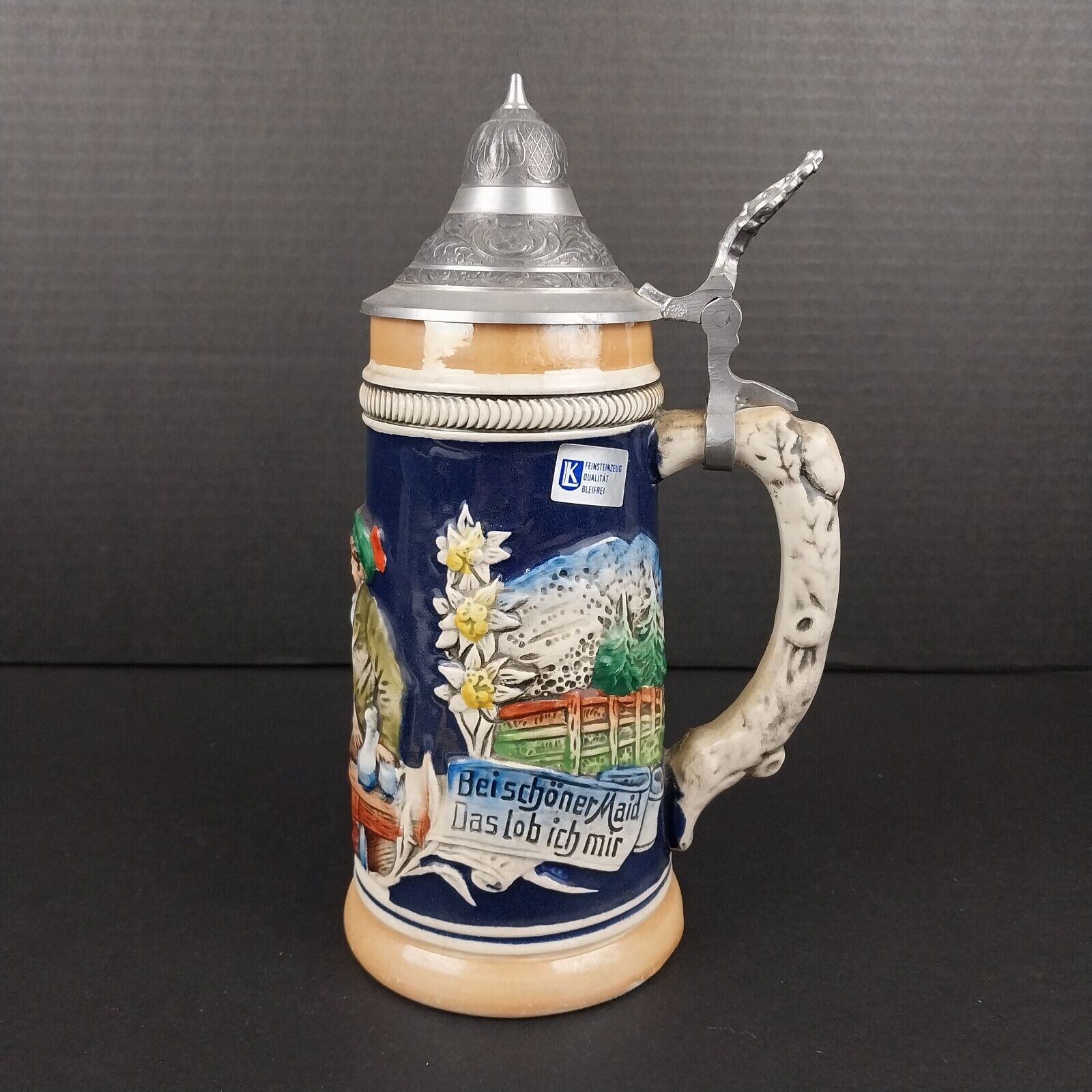 Vintage Handerbeit West Germany Ceramic Beer Stein Depicting Couple 9\