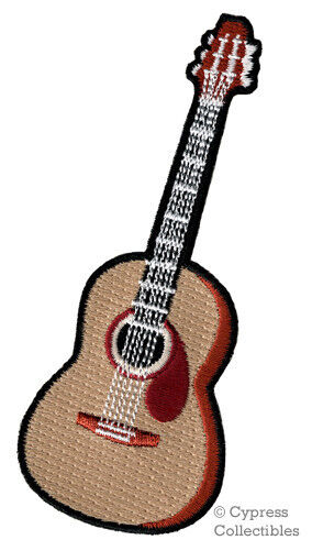 EMBROIDERED ACOUSTIC GUITAR iron-on PATCH FOLK MUSIC EMBLEM applique SIX-STRING